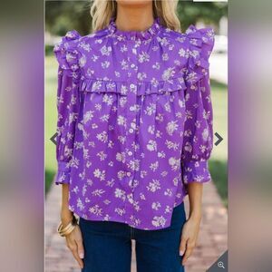 New Pinch Found Me Purple Floral Blouse Size Small
